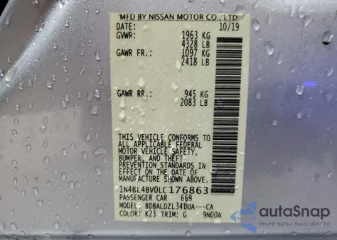 2020 Nissan Altima S из США, поврежденный, VIN 1N4BL4BV0LC176863